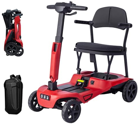 iCAN X-15 Folding Mobility Scooter 2026 Model, 10ah Removable Battery, 10 Miles Range, 18kg Lightweight, Canvas Bag, LCD Display, Compact Travel Scooter for Senior, UK Class 2 (Red)