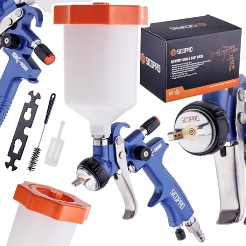 SicoPro - Pistola a spruzzo LVMP, pistola a spruzzo ad aria compressa con ugello da 1,4mm - Serbatoio da 600 ml, accessori inclusi (chiave, spazzola, filtro) - Consumo 130-270 ml/min
