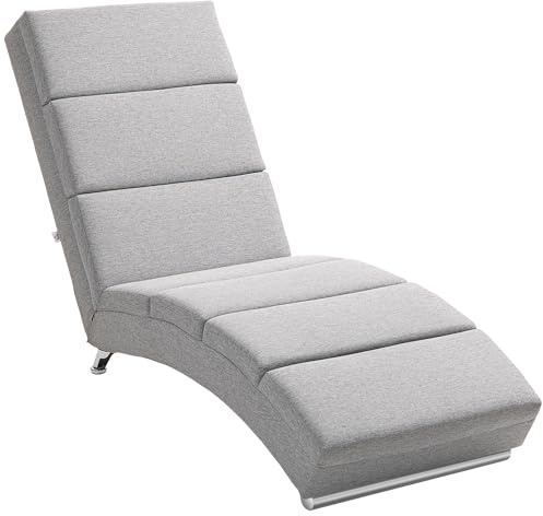 HOMCOM Poltrona Chaise Longue Ergonomica con Schienale Alto in Tessuto, Sdraio Relax con Imbottitura Spessa e Gambe in Acciaio, 160.5x60.5x93 cm per Soggiorno, Camera da Letto e Salotto, Grigio Chiaro