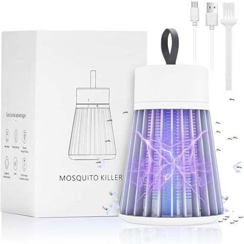 AISHNA Mückenvernichter Lampe, Elektrischer Fliegenvernichter, Wiederaufladbarer 2 in 1 Killer mit UV-Lampe und Beleuchtungslampe, 360° Anziehung Insektenfliegenvernichter für Innen Außen C