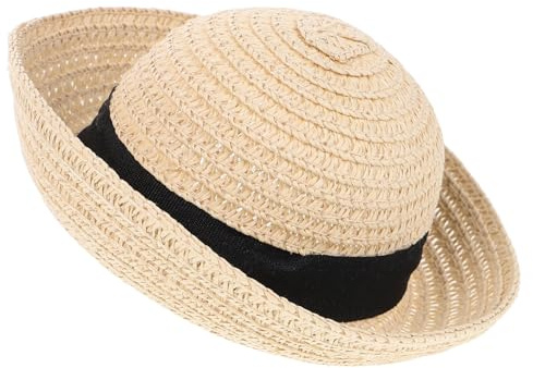 HEMOTON Mini Sombrero de Paja para Muñeca en Miniatura, Gorro Tejido a Mano Beige, Accesorio para Manualidades y Decoración de Casas de Muñecas, Sombrero Pequeño para Fiesta y Bricolaje