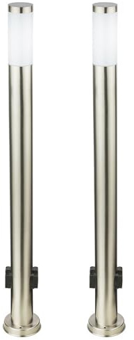 Stehlampe Standleuchte mit Steckdosen Gartenlampe Farbwechsler Edelstahl, Fernbedienung dimmbar, 1x RGB LED 8,5W 806lm 3000K, DxH 7,6x110 cm, 2er Set