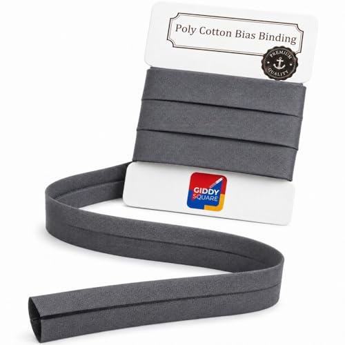 Dark Grey 3m Bias Binding Tape 25mm 1 Inch Pre-Folded Single-Fold | 50/50 Poly Cotton, for Sewing, Quilting, Dressmaking, Cushions, Necklines, Bunting, Bag Handles, Machine Washable 40°C