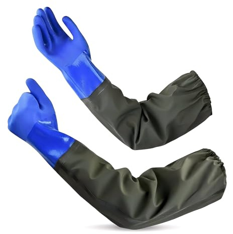 ROVENLIFEGO Pond Gloves, 27 Long, Large | Elbow Length, Waterproof, Heavy Duty Chemical Resistant, Reusable Rubber, For Gardening, Drain Cleaning, Fishery, Aquarium