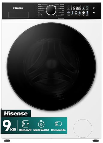 Hisense WF3I9043BWFS2 9kg Slim Washing Machine, 470mm Space-Saving Depth, WiFi Connectivity, 1400rpm Spin, A Rated Energy, Steam Function, 18 Programmes, White