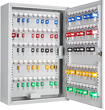 Melsmetall Schlüsselkasten SD200 – Schlüsselschrank mit 200 Haken, robuste Schlüsselbox aus Stahl, abschließbarer Safe, magnetische Außenseite, höhenverstellbare Leisten, Wandmontage (55x38x14cm)