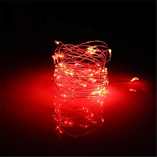 Buyertime Lichterkette mit 50 LED-Lichtern und Silberdraht, 5 m rot