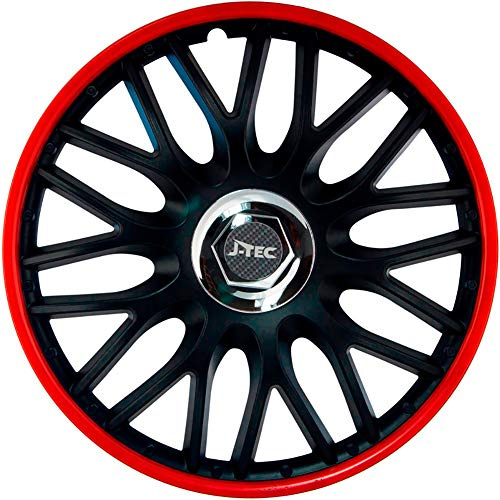 J-Tec 4er Set Radzierblenden Orden R 13-Zoll Schwarz/Rot + Chrom Ringe