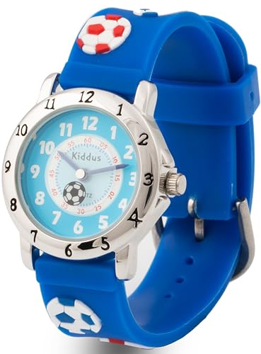Kiddus Orologio Analogico. Per Bambini 5-10 Anni. Didattico, da Polso per Bambino, Facilità di Lettura dell’Ora. Primo Orologio Bambino. Calcio blu