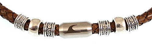WAVEPIRATE® Echt Leder-Halskette Charm F Cognac/Silber 51 cm Edelstahl-Verschluss in Geschenk-Box Surfer Herren Männer