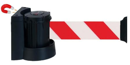 Enrouleur mural magnétique avec sangle Rouge/Blanc hachuré 3m x 50mm - 2050067