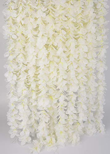 LUSHIDI 32.8Ft Artificial Silk Wisteria Vine Hanging Flowers Garland Home Outdoor Wedding Arch Garden Wall Decor,Pack of 10 (Off White)