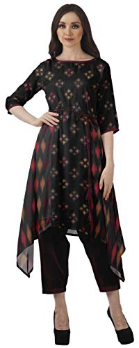 Moomaya Estampado Tradicional Kurti Kurta Asimetrico con Pantalon para Mujer