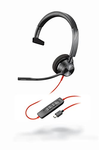 Plantronics – Blackwire 3310 USB-C (Poly) – kabelgebundenes Ein-Ohr Headset (Mono) mit Mikrofonarm – Verbindung mit Ihrem PC und/oder Mac über USB-C – Kompatibel mit Teams (zertifiziert), Zoom etc.