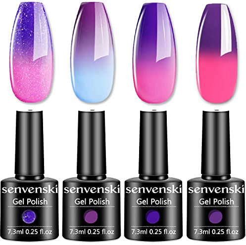Senvenski Cambio de Color Esmaltes Semipermanentes Para uñas, Temperatura Esmaltes de gel de uñas Rojo Morado Set Manicura UV LED (WB010)