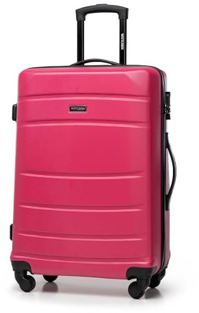 WITTCHEN Globe Line Mittelgroßer Koffer Trolley Reisekoffer Aufgabegepäck aus ABS Hartschale 4 Rollen Zahlenschloss | Größe M | Rosa Lufthansa/Eurowings/Ryanair/Condor/Discover Airlines