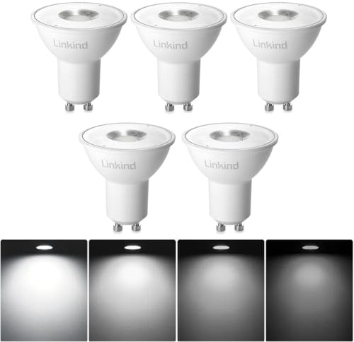 Linkind Ampoules LED GU10 Dimmable 5.7W équivalent à 75W Halogène, Blanc Froid 5000K, 600 lumens, Ampoules LED Spot PAR16, Large Faisceau 110°, Lot de 5