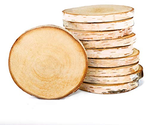 Birkenscheiben rund Ø 8-11cm Baumscheiben aus Birkenholz Naturholz unbehandelt mit Rinde, Holzscheiben für DIY Handwerk, Basteln, Holzdeko Hochzeit, Tischschilder, Untersetzer (5er-Pack)