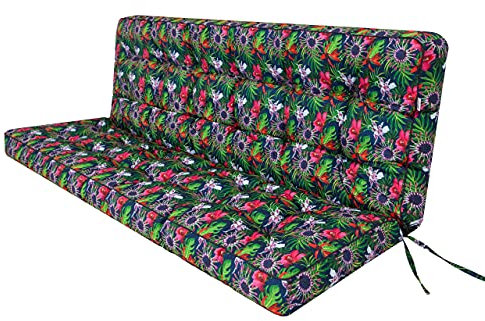Pola Coussin Rembourré pour Palette, Balancelle et Banc de Jardin avec Dossier - Imperméable 150cm - Fleurs et Feuilles