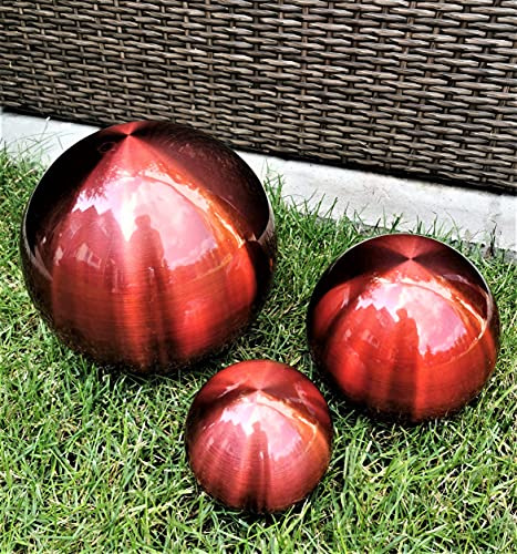 Jürgen Bocker Gartenambiente Dekokugel rot matt 3er Set 20-15-10 cm aus Edelstahl Kugel Dekorationskugel Gartenkugel