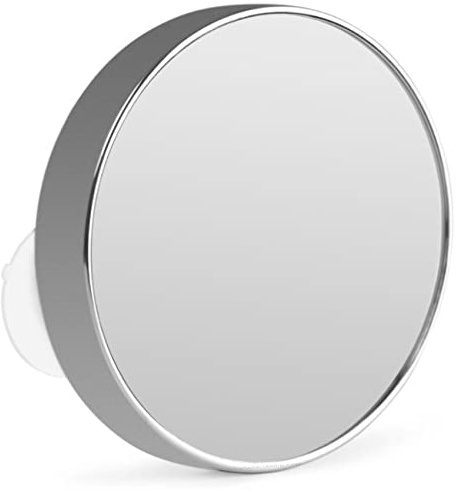Suinga Specchio cosmetico diametro 17 cm finitura cromata ingrandimento 5X 3 ventose di grande fissaggio da parete o altra superficie.