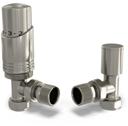 UK Radiators Angeled Thermostatic Radiator Valve 1/2 x 15mm - Talus Bold | Black Finish - Solid Brass 1/2 x 15mm Angled - Lockshield Included, Easy Installation