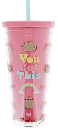 Blueprint Collections Pusheen Beaker & Straw | 650ml Drinking Bottle | Kawaii Water Bottle | Drinking Cup with Straw | Pusheen Gifts | Pusheen Stationery