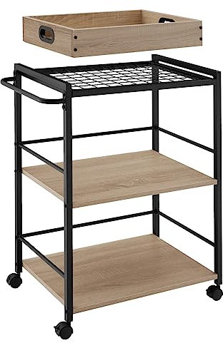 TecTake Carrito para Cocina, Mueble Auxiliar para Hogar, 3 Estantes, 4 Ruedas Giratorias (Madera Industrial Clara, Roble Sonoma)