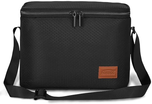 AOSBOS Sac Repas Isotherme avec Bandoulière pour Homme Femme, Lunch Bag Portable en Doublure Étanche Multi-usages, Style Sobre & Motif à Nid d’Abeille