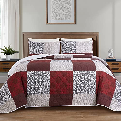HOMBYS Übergroße Tagesdecke für King-Size-Bett, leicht und weich, übergroßes King-Size-Bettwäsche-Set, Patchwork-Blumenmuster mit Kissenbezügen für alle Jahreszeiten