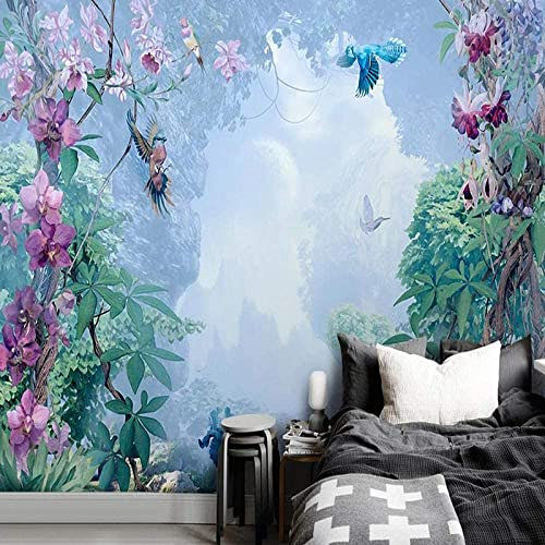 Papier Peint Mural Autocollant. Peinture De Paysage De Plantes Tropicales, De Fleurs Et D'Oiseaux 3D Personnalisé Toute Taille Peinture Murale Salon Garçons Filles Chambre Pépinière 300(L) x210(H) cm