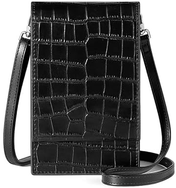 David Jones - Damen Handy Umhängetasche - Handytasche PU Leder Telefon Kleine Tasche Frau - Schultertasche Mini Handtasche Crossbody Bag - Abendtasche Alltag Mode Elegant Reise Arbeit - Schwarz Kroko
