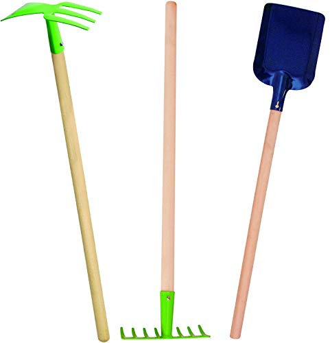 alles-meine.de GmbH 3 TLG. Gartenset - für Kinder - Schaufel & Rechen & Harke - bunt - aus Holz & Metall - Spaten - 70 cm lang - Set - Garten & Balkon - groß bunt Gartenwerkz..