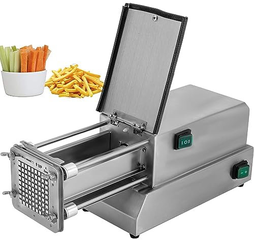 French Fry Cutter Electric Vegetable Cutter, Commercial Fries Cutting Machine for Potatoes, Carrots, Cucumbers, with 2 Replaceable Blades 8mm and 12mm Stainless Steel Slicer for Kitchen Restaurant