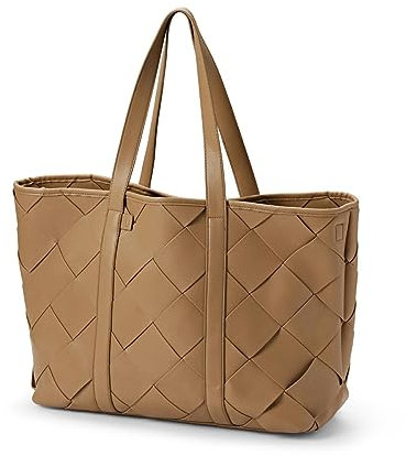 Elodie Details Wickeltasche Reisetasche Braided Leather mit Schnallen für Buggy und Wickelunterlage, Groß, aus Veganem Leder - Caramel Brown