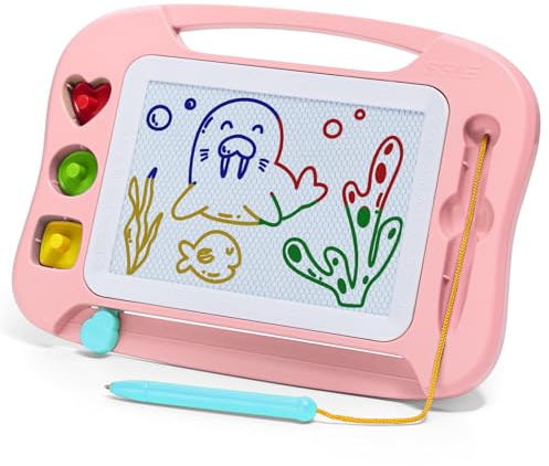 SGILE Magnetische Maltafel Zaubertafel Kinder, Magnet Magnettafel mit 3 Stempeln, Kreatives Spielzeug ab 2 Jahren, Geschenk für Jungen & Mädchen 1 2 3 4 Jahre, Hellrosa