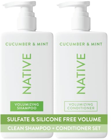 Native Shampoo and Conditioner Contain Naturally Derived Ingredients | All Hair Type Color & Treated From Fine to Dry Damaged, Sulfate & Dye Free - Cucumber & Mint, 16.5 fl oz each (2 pack)