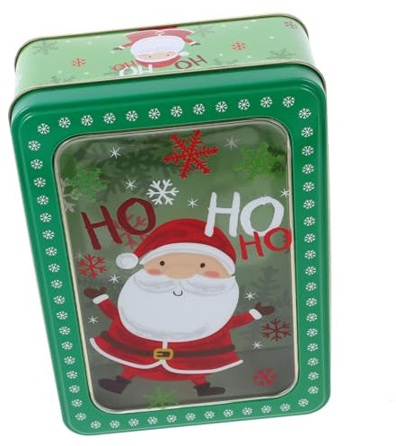 Cabilock Christmas Themed Present Box Tinplate Cookie Candies Tin Holiday Party Favor Clear Window Candy Storage Case