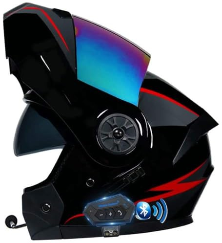 Casque Modulable Moto Bluetooth Intégral Casque, Coque Haute Résistance, Respirante Et Confortable, pour Adultes, Femmes Et Hommes ECE Homologué (C, L(59~60))