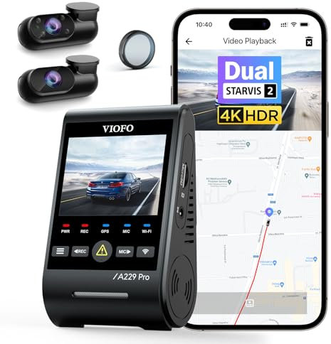 VIOFO A229 Pro 3 Lens 4K + 2K + 1080P, Dual STARVIS 2, HDR vorne hinten innen Dashcam Auto, Sprachsteurung & 5GHz Wi-Fi Autokamera, Ultrapräzises GPS, Super Nachtsicht 2.0, Sprachausgabe, 512 GB Max