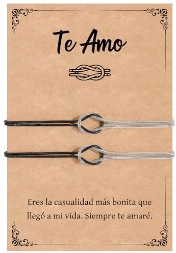 YELUWA Regalos San Valentin, 2 Piezas Pulsera para Parejas Regalo Pareja, Pulseras Ajustable con Nudo del Amor, San Valentin Regalos Pareja, Aniversario Navidad - Negro y Plata