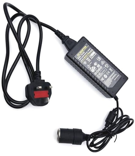 JZK 12V 5A Power supply adapter AC 100V-240V 1.8A to DC 12V 60W AC DC Car power charger converter transformer, with cigarette lighter socket for tyre inflator, CCTV camera DVR, LED strip light