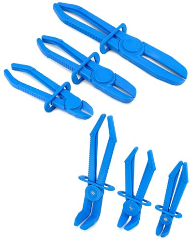 QWORK® 6tlg. Schlauchklemmen Zangen Set - Kfz Werkzeug Abklemmzange für Flexible Kraftstoffschläuche, Kühl- & Bremsschläuche