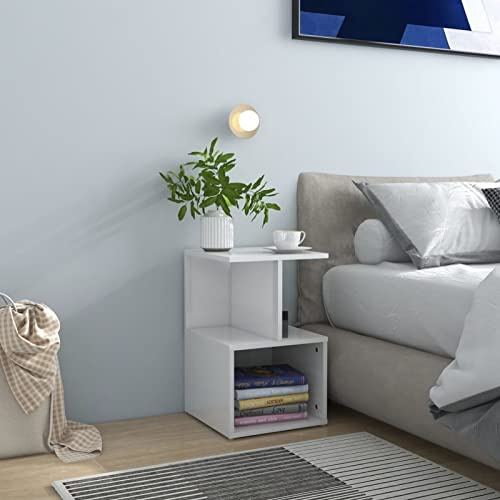 LAPOOH Sängskåp högglans vit 35 x 35 x 55 cm konstruerat trä, sängbord, sängskåp, sovrum sängskåp, nattduksbord, sidobord (SPU: 806358)