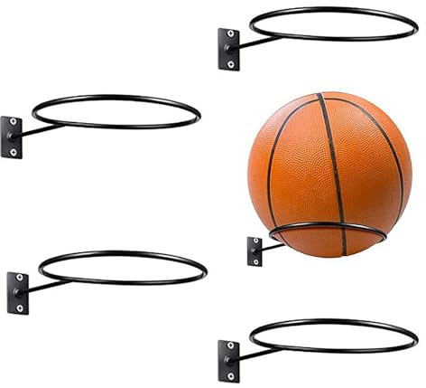 SRTSTR 4 Pezzi Porta Palloni da Muro in Metallo Portapalloni da Parete Supporto da Parete per Palloni, Porta Pallone Parete Supporto Portapalle Basket con Viti per Calcio, Pallavolo (Nero)