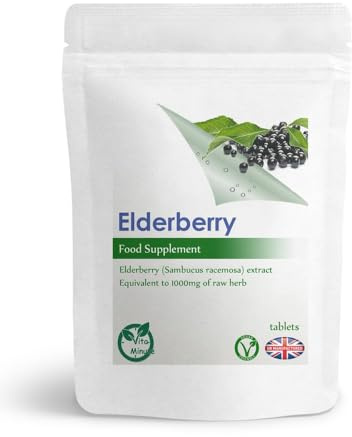 Elderberry (Sambucus) Extract 1000mg Tablets, Cholesterol, Heart Support, Antioxidant (Pack of 120)