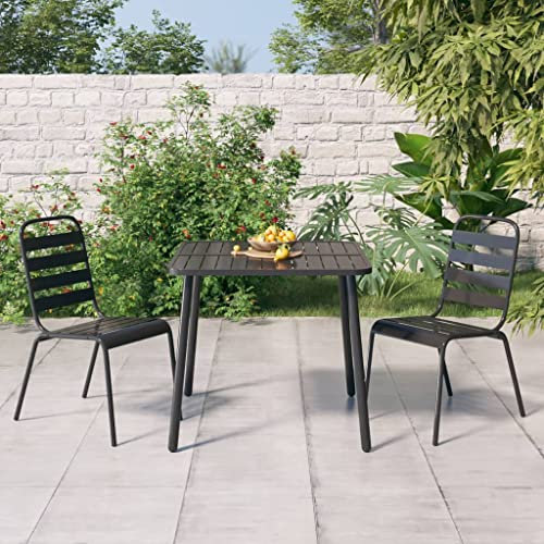 Homgoday Gartenmöbel-Set, 3-teilig, Stahl, Anthrazit, Stuhl, Stuhl, Tisch, Küche, Außenbereich, Terrasse, Balkon, Möbel, Typ 3