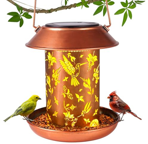 Bird Feeders for Outdoors Metal Hummingbird Solar Lantern Hanging on a Tree Bird Feeder Waterproof Decoration for Patio,Yard,Lawn,Pathway,Garden,Christmas Decor Gifts for Women Mom Friends