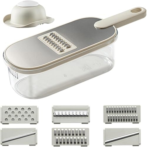 Manual Food Grater,Kitchen Grater Set, Multifunctional Kitchen Gadgets Grater,Portable Vegetable Chopper with Container Tray, for Onion, Garlic, Carrot, Potato, Tomato, Fruit, Salad (6 Blades)