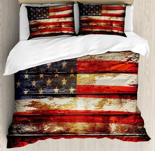 EXSANLIEAY Flagge BettwäSche 200x200 Streifen Muster Wende BettwäSche-Sets Microfaser Bettbezug & 2 Kissenbezug 80x80 mit Reißverschluss, Weich & Bügelfrei, Als Ganzjahres-Bettwäsche Geeignet